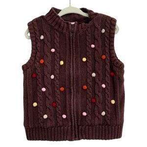 Gymboree Pom Pom Sweater Vest, Colorful, Winter Outfit, Brown Coat Jacket Warm
